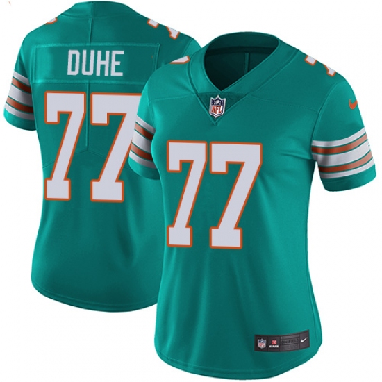 Women's Nike Miami Dolphins 77 Adam Joseph Duhe Aqua Green Alternate Vapor Untouchable Limited Player NFL Jersey
