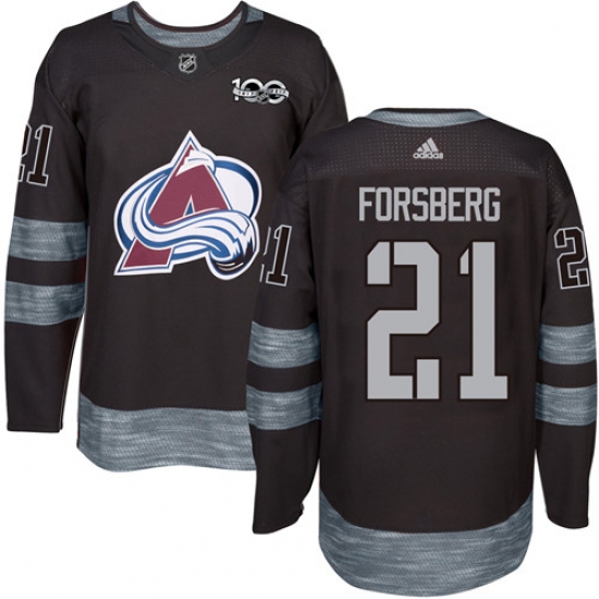 Men's Adidas Colorado Avalanche 21 Peter Forsberg Authentic Black 1917-2017 100th Anniversary NHL Jersey