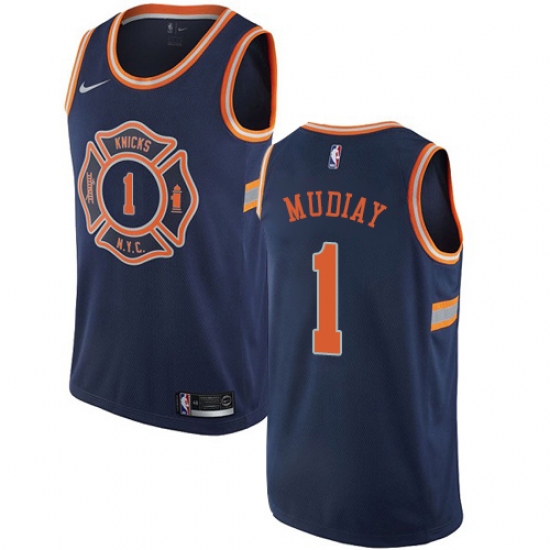Men's Nike New York Knicks 1 Emmanuel Mudiay Swingman Navy Blue NBA Jersey - City Edition