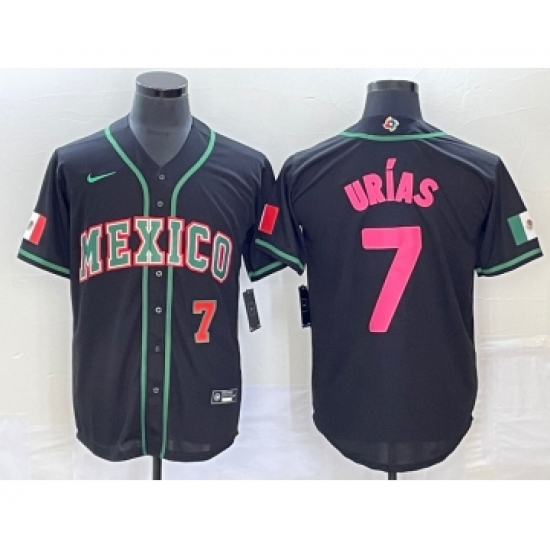 Men's Mexico Baseball 7 Julio Urias Number 2023 Black Pink World Classic Stitched Jersey1