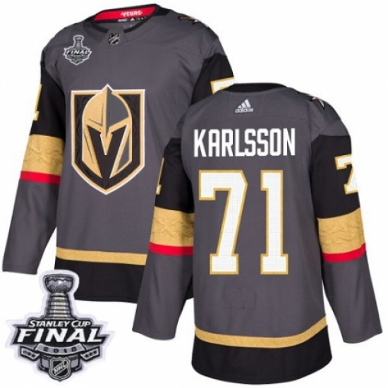 Men's Adidas Vegas Golden Knights 71 William Karlsson Premier Gray Home 2018 Stanley Cup Final NHL Jersey