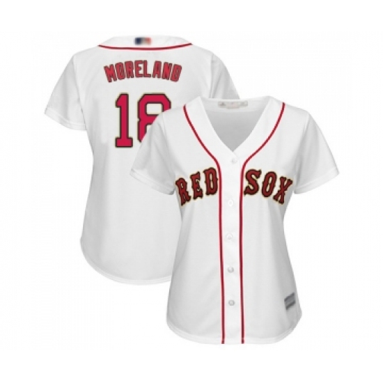 Women's Boston Red Sox 18 Mitch Moreland Authentic White 2019 Gold Program Cool Base Baseball Jersey