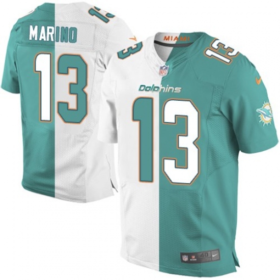 Men's Nike Miami Dolphins 13 Dan Marino Elite Aqua Green/White Split Fashion NFL Jersey