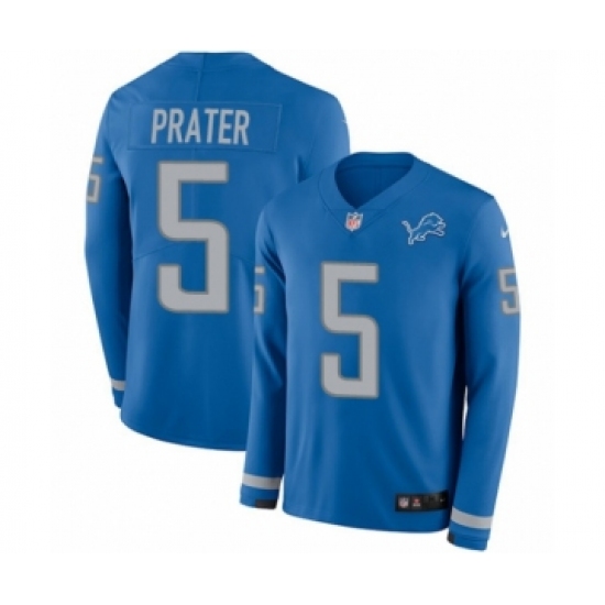 Youth Nike Detroit Lions 5 Matt Prater Limited Blue Therma Long Sleeve NFL Jersey