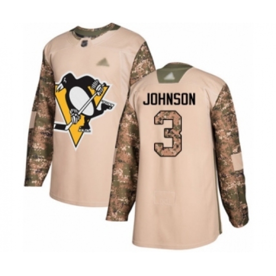 Men's Pittsburgh Penguins 3 Jack Johnson Authentic Camo Veterans Day Practice Hockey Jersey
