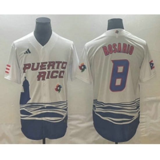 Men's Puerto Rico Baseball 8 Eddie Rosario 2023 White World Classic Stitched Jerseys