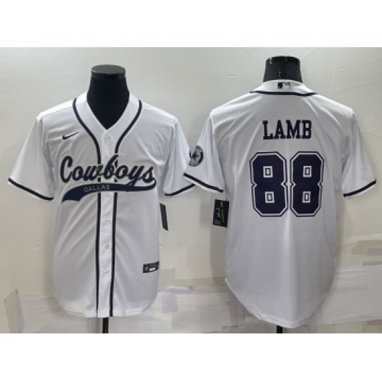 Men's Dallas Cowboys 88 CeeDee Lamb White Stitched Cool Base Nike Baseball Jersey