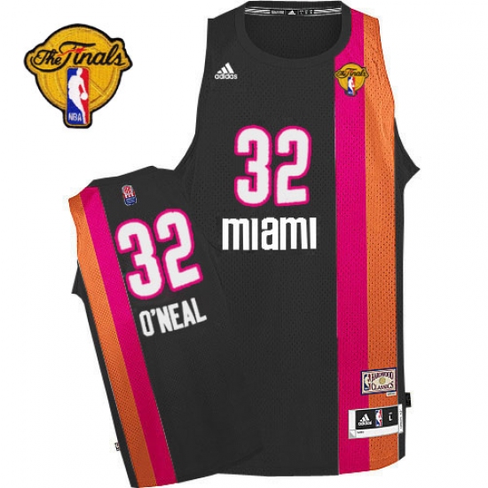 Men's Adidas Miami Heat 32 Shaquille O'Neal Swingman Black ABA Hardwood Classic Finals Patch NBA Jersey