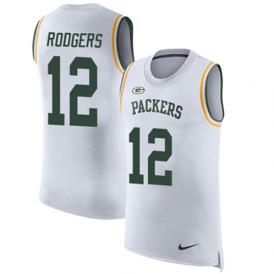 Men's Nike Green Bay Packers 12 Aaron Rodgers Limited White Rush Player Name & Number Tank Top NFL Jersey