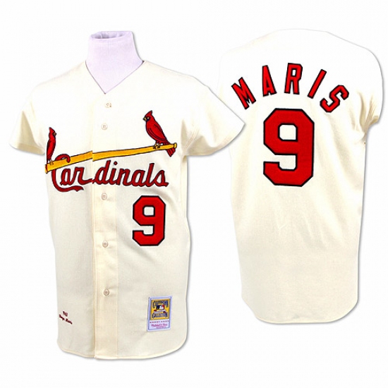 Men's Mitchell and Ness 1967 St. Louis Cardinals 9 Roger Maris Authentic Cream Throwback MLB Jersey