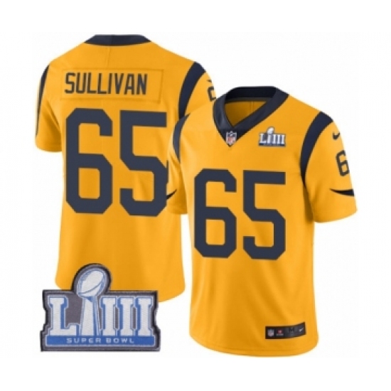 Youth Nike Los Angeles Rams 65 John Sullivan Limited Gold Rush Vapor Untouchable Super Bowl LIII Bound NFL Jersey