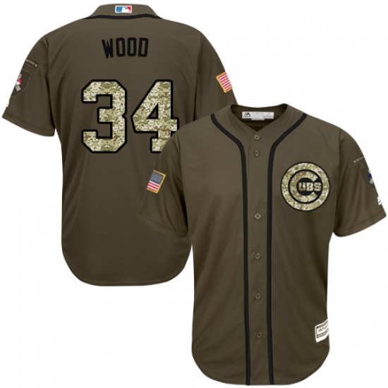Youth Majestic Chicago Cubs 34 Kerry Wood Replica Green Salute to Service MLB Jersey