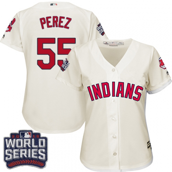 Women's Majestic Cleveland Indians 55 Roberto Perez Authentic Cream Alternate 2 2016 World Series Bound Cool Base MLB Jersey