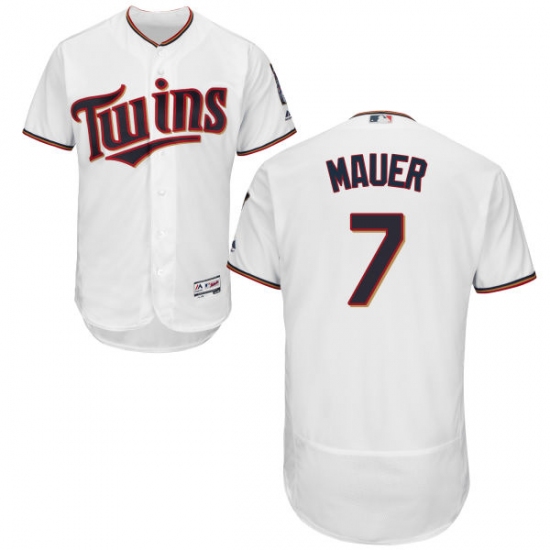 Men's Majestic Minnesota Twins 7 Joe Mauer White Home Flex Base Authentic Collection MLB Jersey