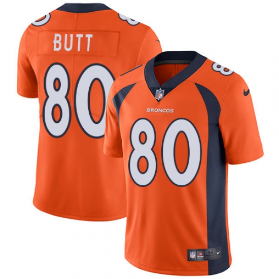 Men's Nike Denver Broncos 80 Jake Butt Orange Team Color Vapor Untouchable Limited Player NFL Jersey