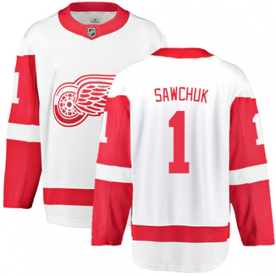 Men's Detroit Red Wings 1 Terry Sawchuk Fanatics Branded White Away Breakaway NHL Jersey