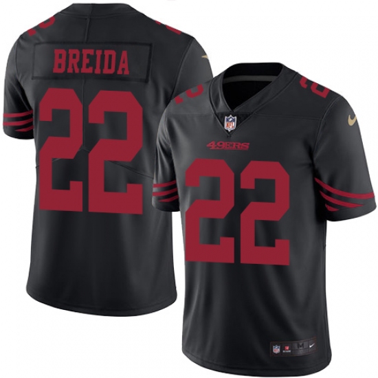 Men's Nike San Francisco 49ers 22 Matt Breida Limited Black Rush Vapor Untouchable NFL Jersey