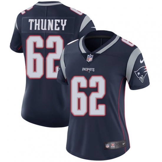 Women's Nike New England Patriots 62 Joe Thuney Navy Blue Team Color Vapor Untouchable Limited Player NFL Jersey
