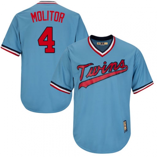 Men's Majestic Minnesota Twins 4 Paul Molitor Replica Light Blue Cooperstown MLB Jersey