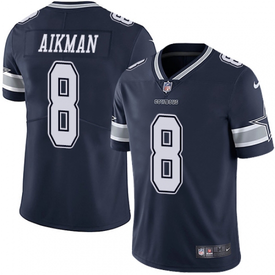 Men's Nike Dallas Cowboys 8 Troy Aikman Navy Blue Team Color Vapor Untouchable Limited Player NFL Jersey