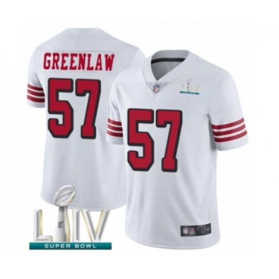Men's San Francisco 49ers 57 Dre Greenlaw Limited White Rush Vapor Untouchable Super Bowl LIV Bound Football Jersey