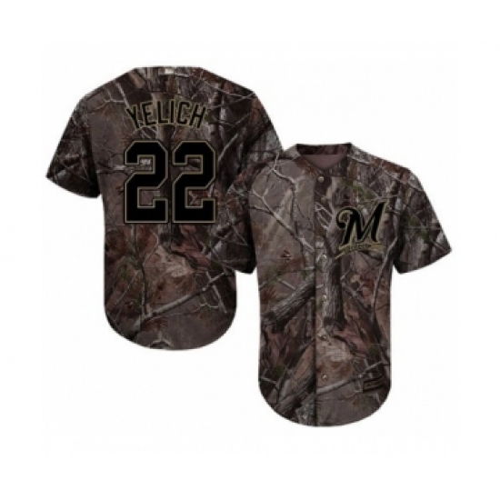 Youth Milwaukee Brewers 22 Christian Yelich Authentic Camo Realtree Collection Flex Base Baseball Player Jersey