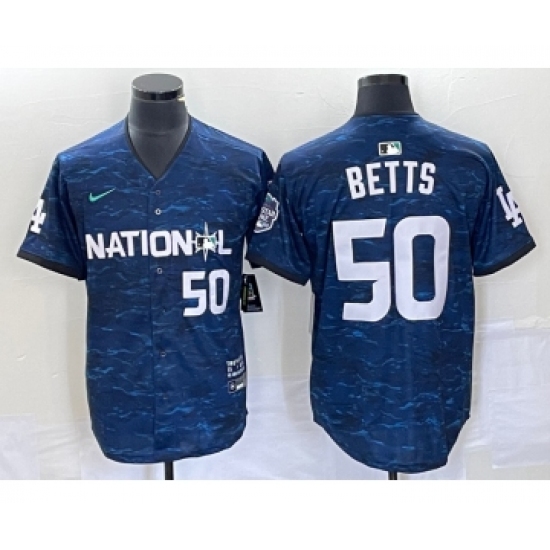 Men's Nike Los Angeles Dodgers 50 Mookie Betts Number Royal 2023 All star Cool Base Stitched Jersey