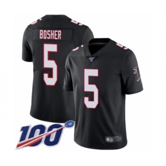 Men's Atlanta Falcons 5 Matt Bosher Black Alternate Vapor Untouchable Limited Player 100th Season Football Jersey