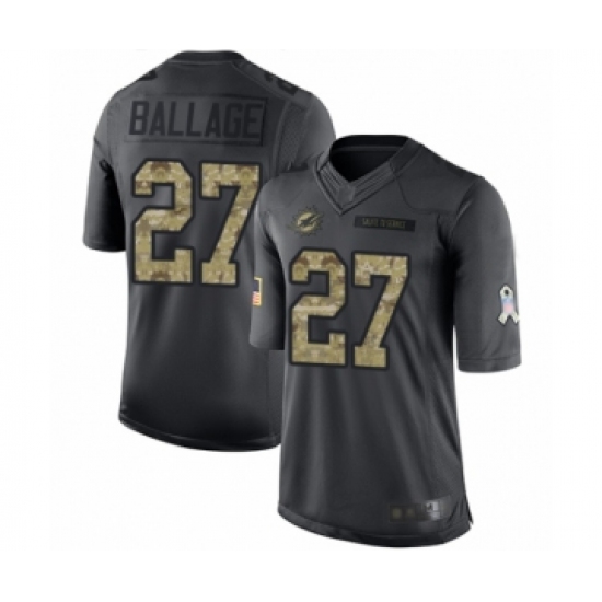 Men's Miami Dolphins 27 Kalen Ballage Limited Black 2016 Salute to Service Football Jersey