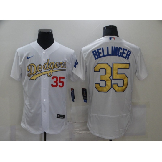 Men's Los Angeles Dodgers 35 Cody Bellinger Olive Gold Authentic Jersey