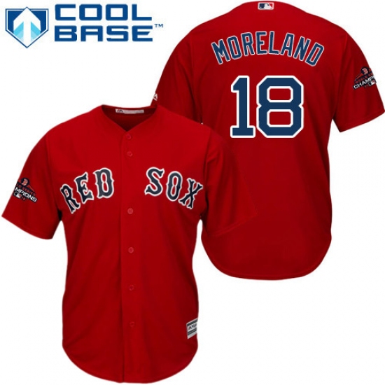 Youth Majestic Boston Red Sox 18 Mitch Moreland Authentic Red Alternate Home Cool Base 2018 World Series Champions MLB Jersey