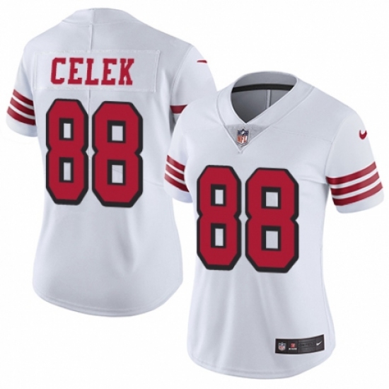 Women's Nike San Francisco 49ers 88 Garrett Celek Limited White Rush Vapor Untouchable NFL Jersey