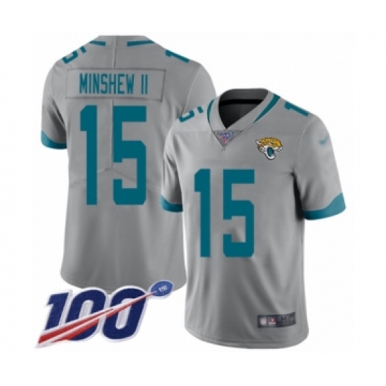 Youth Jacksonville Jaguars 15 Gardner Minshew II Silver Inverted Legend Limited 100th Season Football Jersey