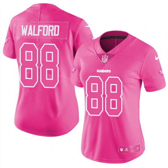 Women's Nike Oakland Raiders 88 Clive Walford Limited Pink Rush Fashion NFL Jersey