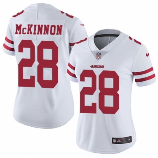 Women's Nike San Francisco 49ers 28 Jerick McKinnon White Vapor Untouchable Limited Player NFL Jersey
