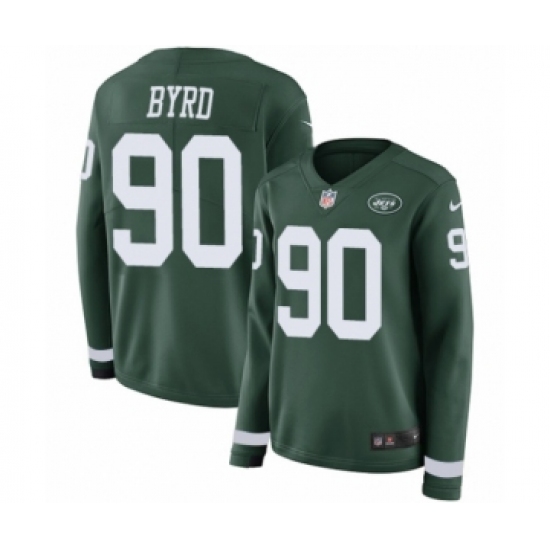Women's Nike New York Jets 90 Dennis Byrd Limited Green Therma Long Sleeve NFL Jersey