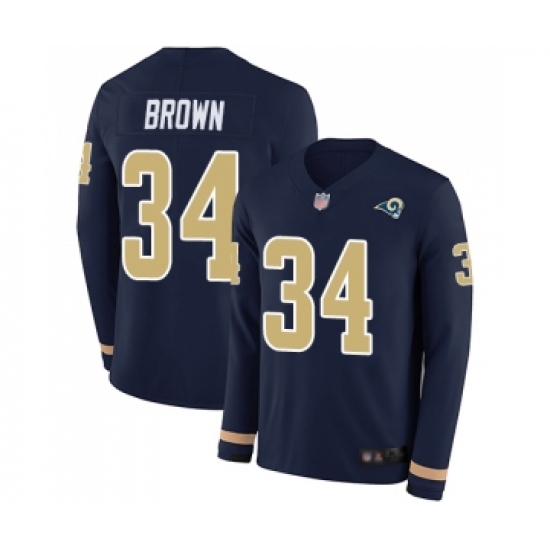 Women's Los Angeles Rams 34 Malcolm Brown Limited Navy Blue Therma Long Sleeve Football Jersey