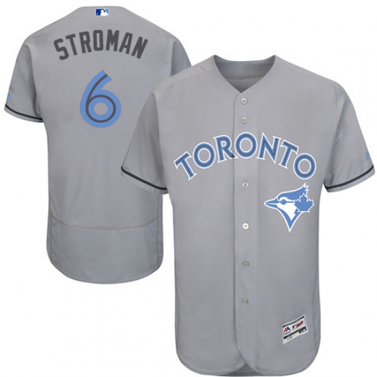 Men's Majestic Toronto Blue Jays 6 Marcus Stroman Authentic Gray 2016 Father's Day Fashion Flex Base MLB Jersey