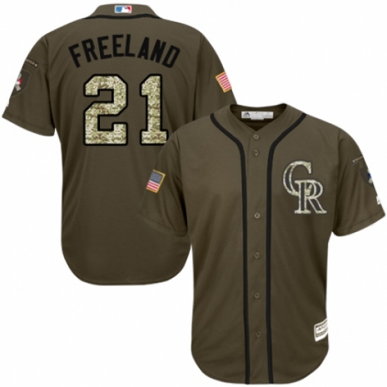 Men's Majestic Colorado Rockies 21 Kyle Freeland Authentic Green Salute to Service MLB Jersey