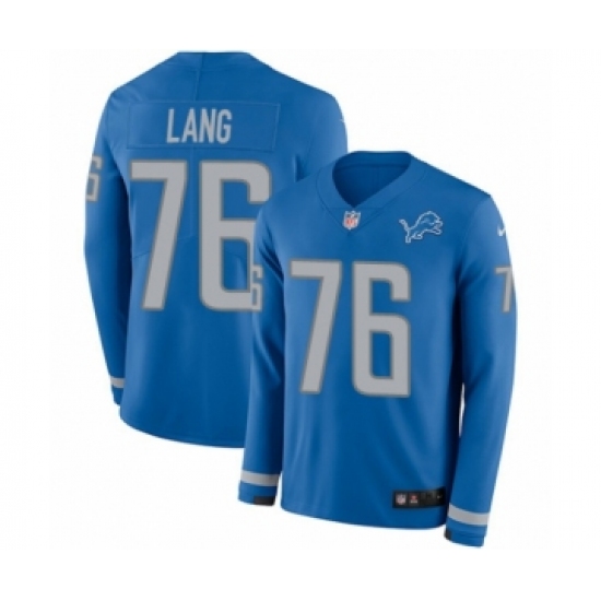 Men's Nike Detroit Lions 76 T.J. Lang Limited Blue Therma Long Sleeve NFL Jersey