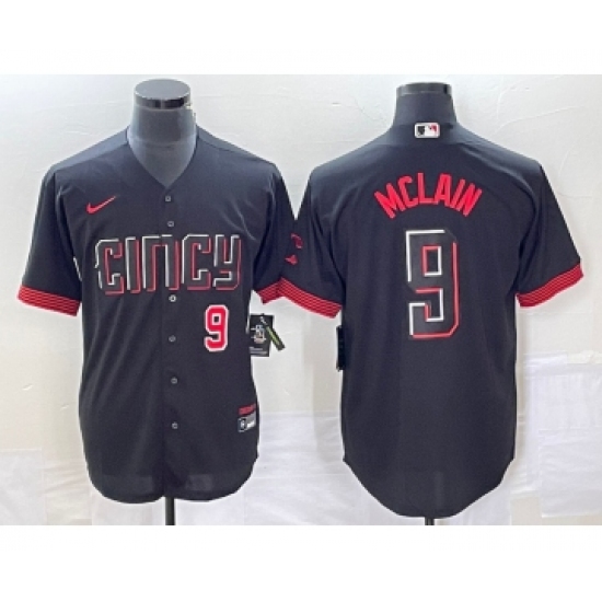 Men's Cincinnati Reds 9 Matt McLain Number Black 2023 City Connect Cool Base Stitched Jersey 1