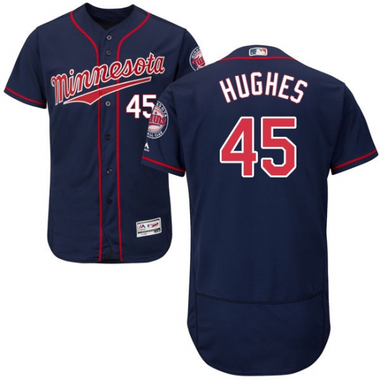 Men's Majestic Minnesota Twins 45 Phil Hughes Authentic Navy Blue Alternate Flex Base Authentic Collection MLB Jersey