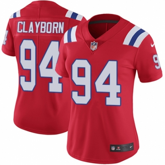 Women's Nike New England Patriots 94 Adrian Clayborn Red Alternate Vapor Untouchable Limited Player NFL Jersey