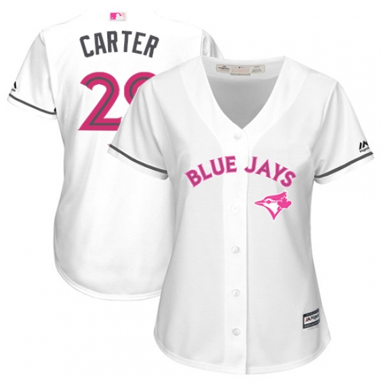 Women's Majestic Toronto Blue Jays 29 Joe Carter Replica White Mother's Day Cool Base MLB Jersey