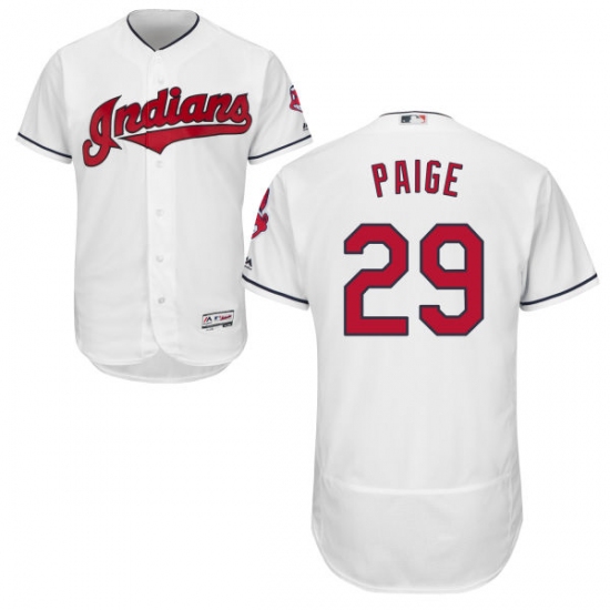 Men's Majestic Cleveland Indians 29 Satchel Paige White Home Flex Base Authentic Collection MLB Jersey
