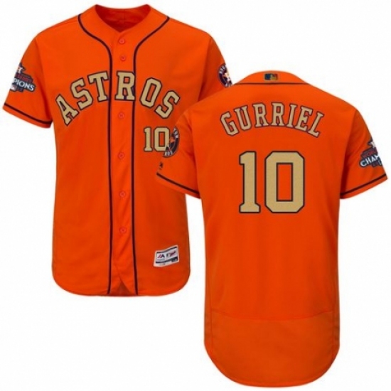 Men's Majestic Houston Astros 10 Yuli Gurriel Orange Alternate 2018 Gold Program Flex Base Authentic Collection MLB Jersey