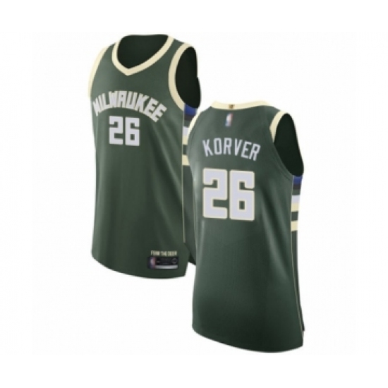 Men's Milwaukee Bucks 26 Kyle Korver Authentic Green Basketball Jersey - Icon Edition