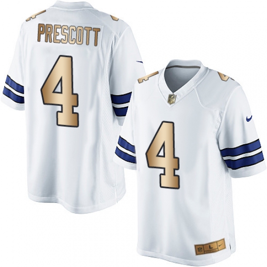 Men's Nike Dallas Cowboys 4 Dak Prescott Limited White/Gold NFL Jersey