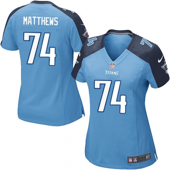 Women's Nike Tennessee Titans 74 Bruce Matthews Game Light Blue Team Color NFL Jersey