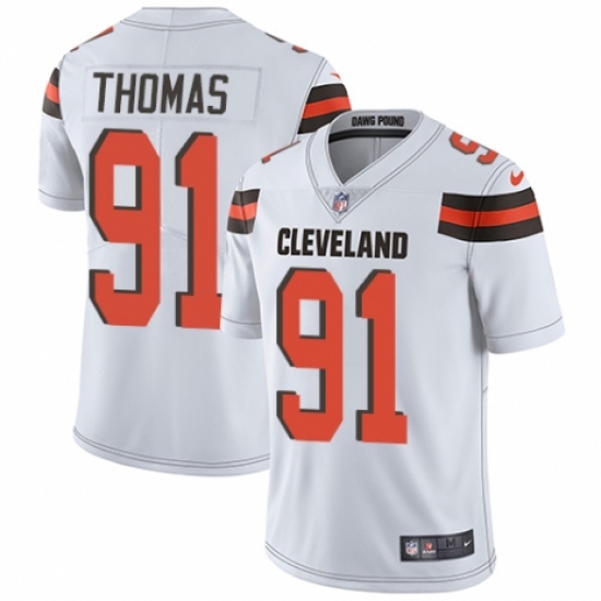 Men's Nike Cleveland Browns 91 Chad Thomas White Vapor Untouchable Limited Player NFL Jersey